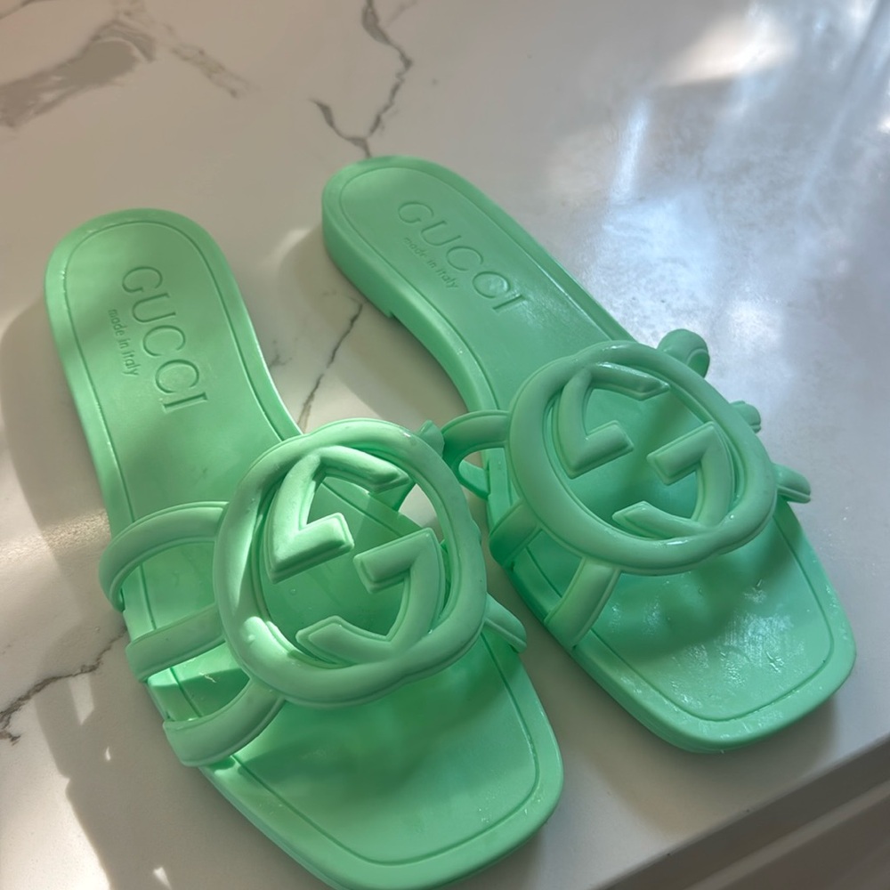 Gucci Mint Green Logo Slide Sandals